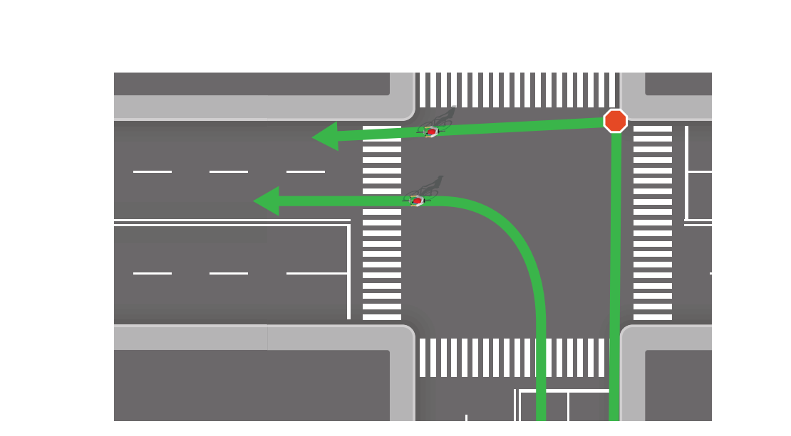 Image shows two options for bikes to make left turns